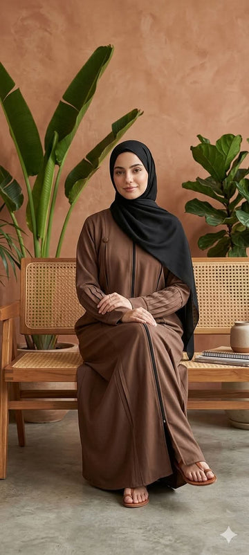 Classic Coffee Brown Front Zip Abaya – Elegant & Modest Wear