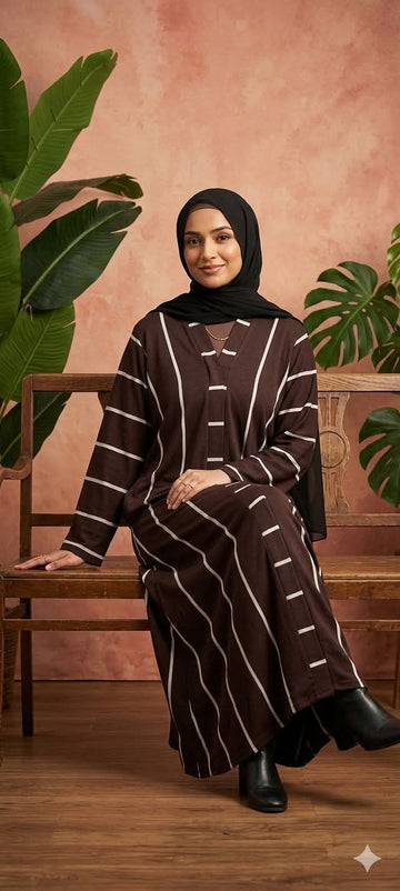 Elegant Brown Striped Abaya – Modern Modest Wear