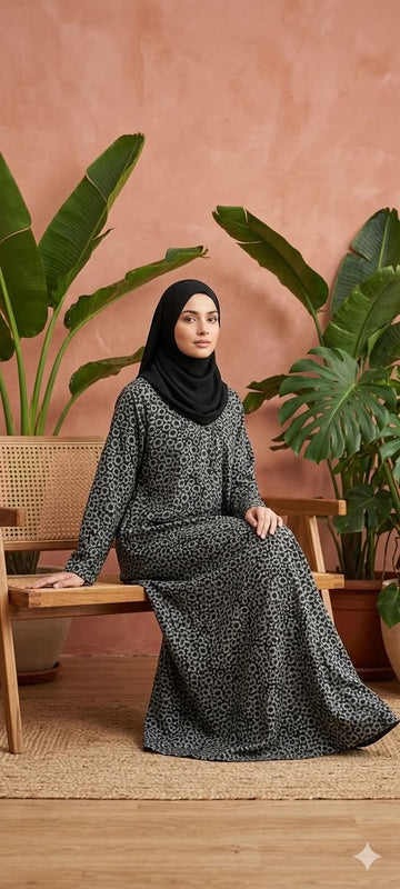 Elegant Grey Printed Abaya – Premium Everyday Modest Wear