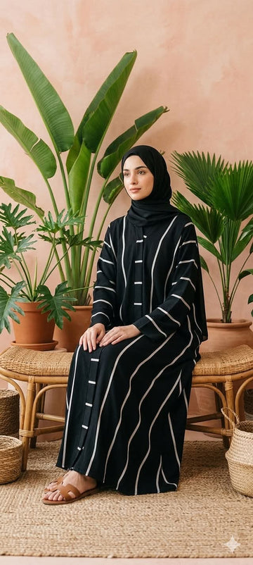 Elegant Black Striped Abaya – Contemporary Modest Fashion